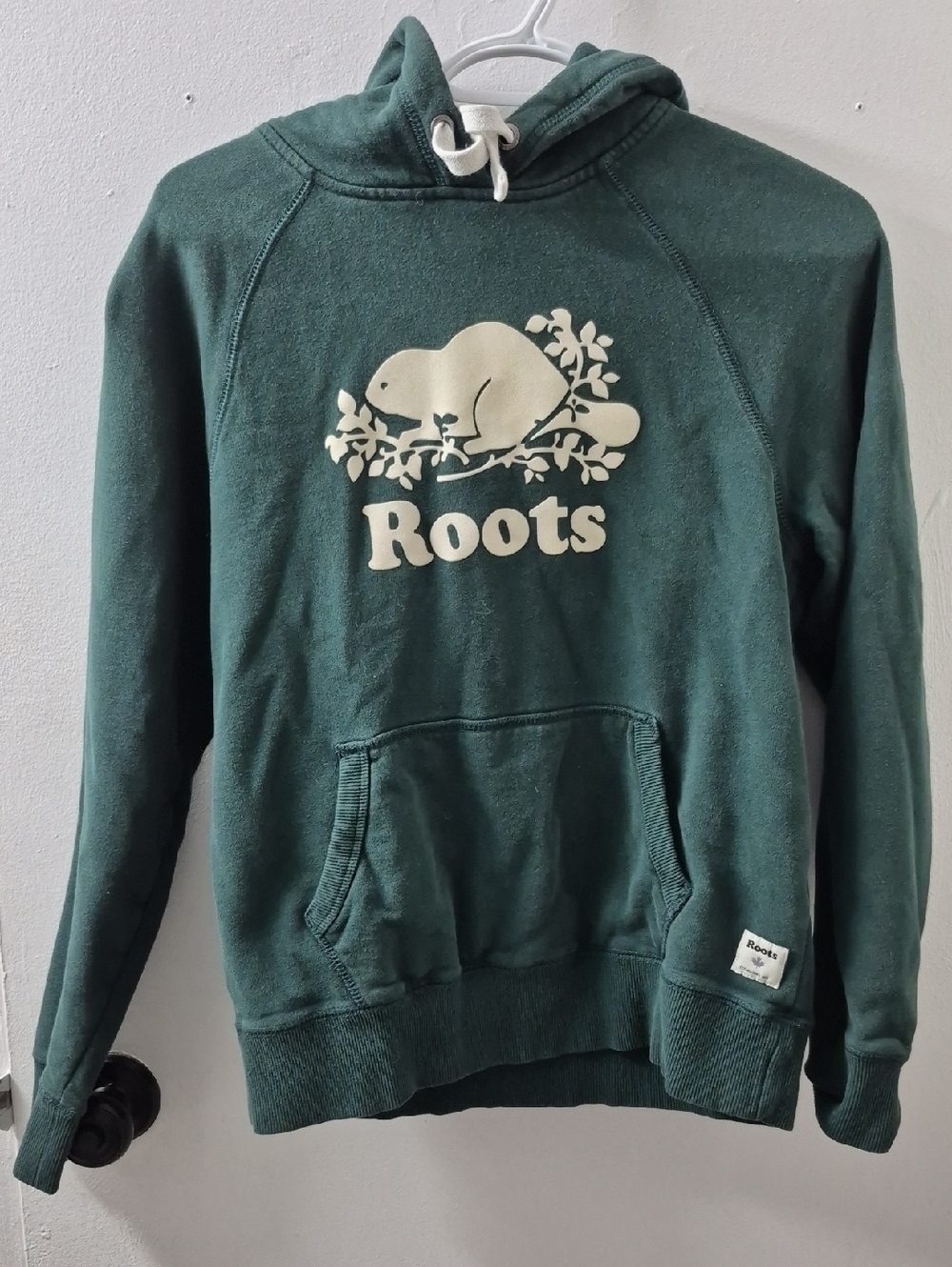 Roots Women's Dark Green Hoodie with Cream Beaver Logo